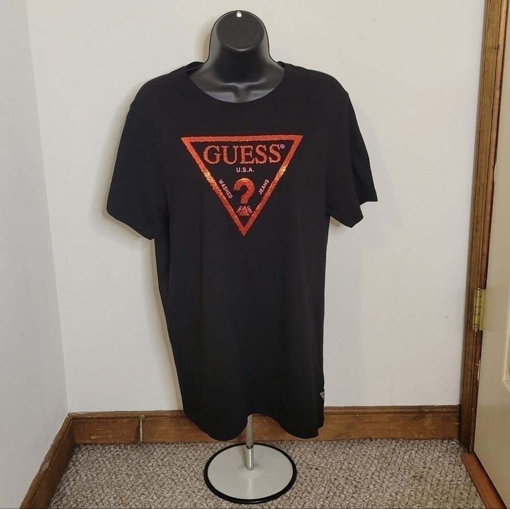 Guess Eco Women's Caviar Logo Black Crew Tee - Size (S) - Excellent Condition